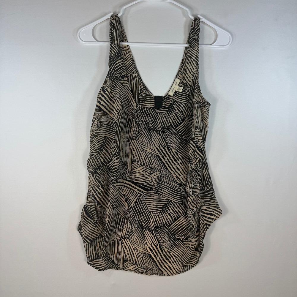Silence + Noise Tan Black Abstract Print V-Neck Tank Top Hook Eye Back Size M